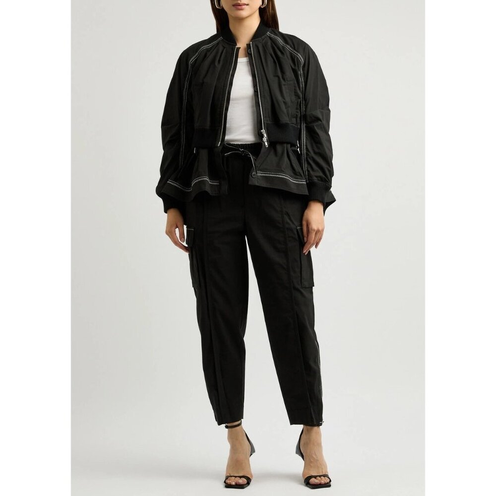 3.1 Phillip Lim Black Cargo Pants S Elastic Waist Drawstring Balloon Tapered Fit